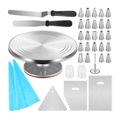 Original 35-piece cake turntable tool assortment on white with24piping tips