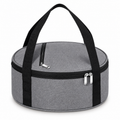 Gray10L round insulated lunch bag with paired carry handles on white