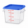 Representative clear square PC food container with Blue lid on white