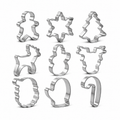 Nine representative Christmas stainless steel cutter designs on white