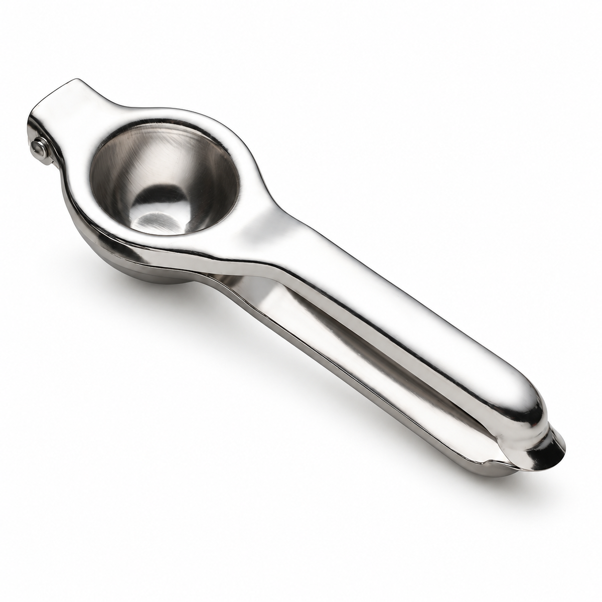 Single stainless steel hinged citrus press on white