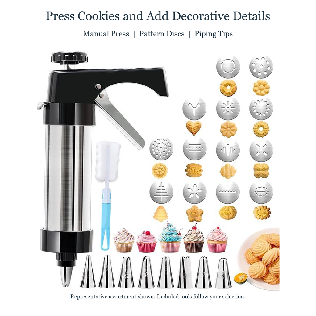 Cookie press and accessory features with selected-package disclosure