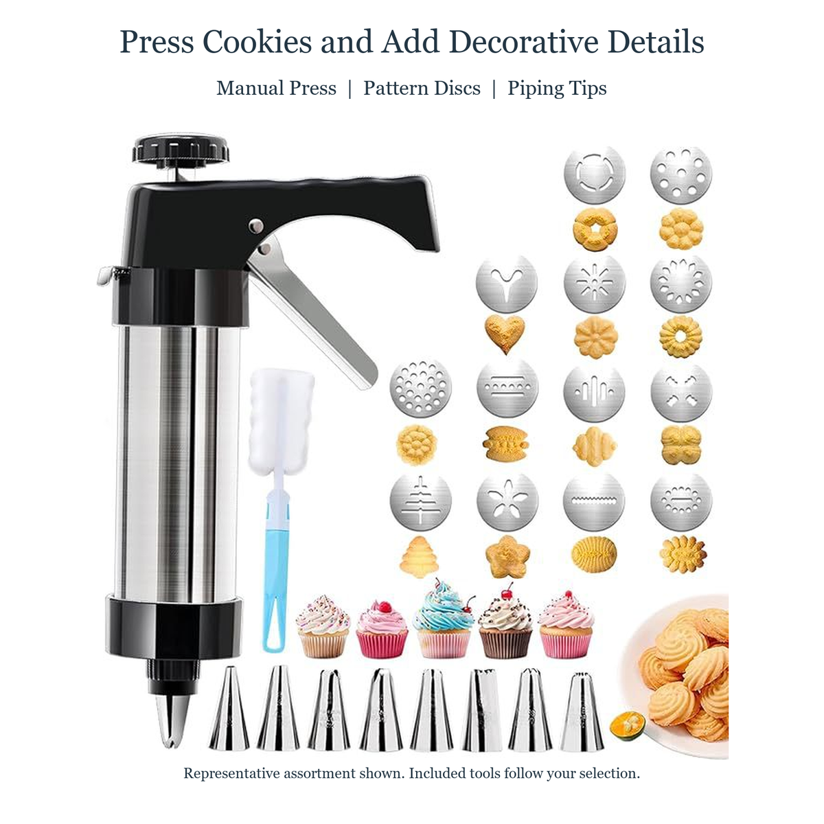 Cookie press and accessory features with selected-package disclosure
