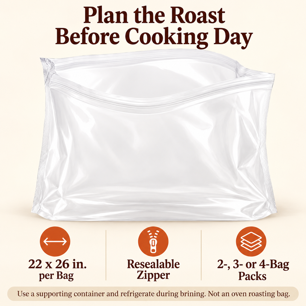 Brining bag features with selected-pack quantity disclosure