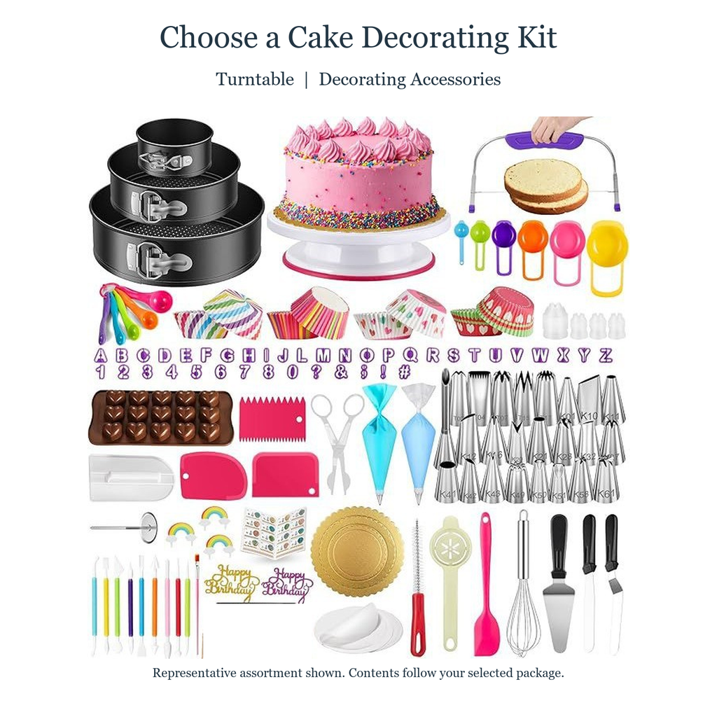 Cake kit features with selected-package disclosure
