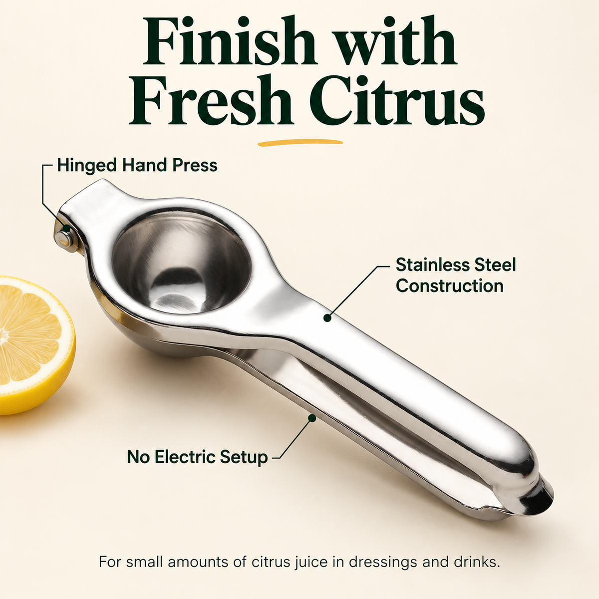Manual stainless steel citrus press features