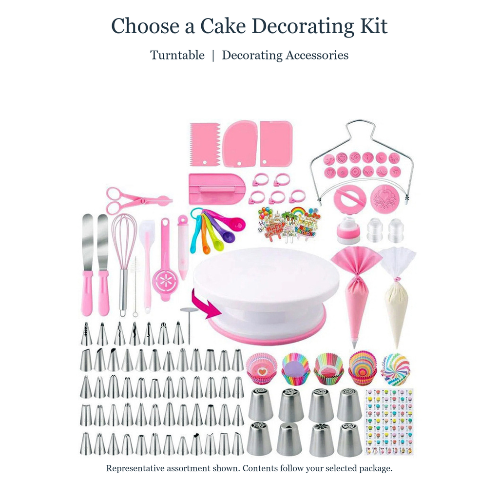 Cake kit features with selection-specific contents disclosure