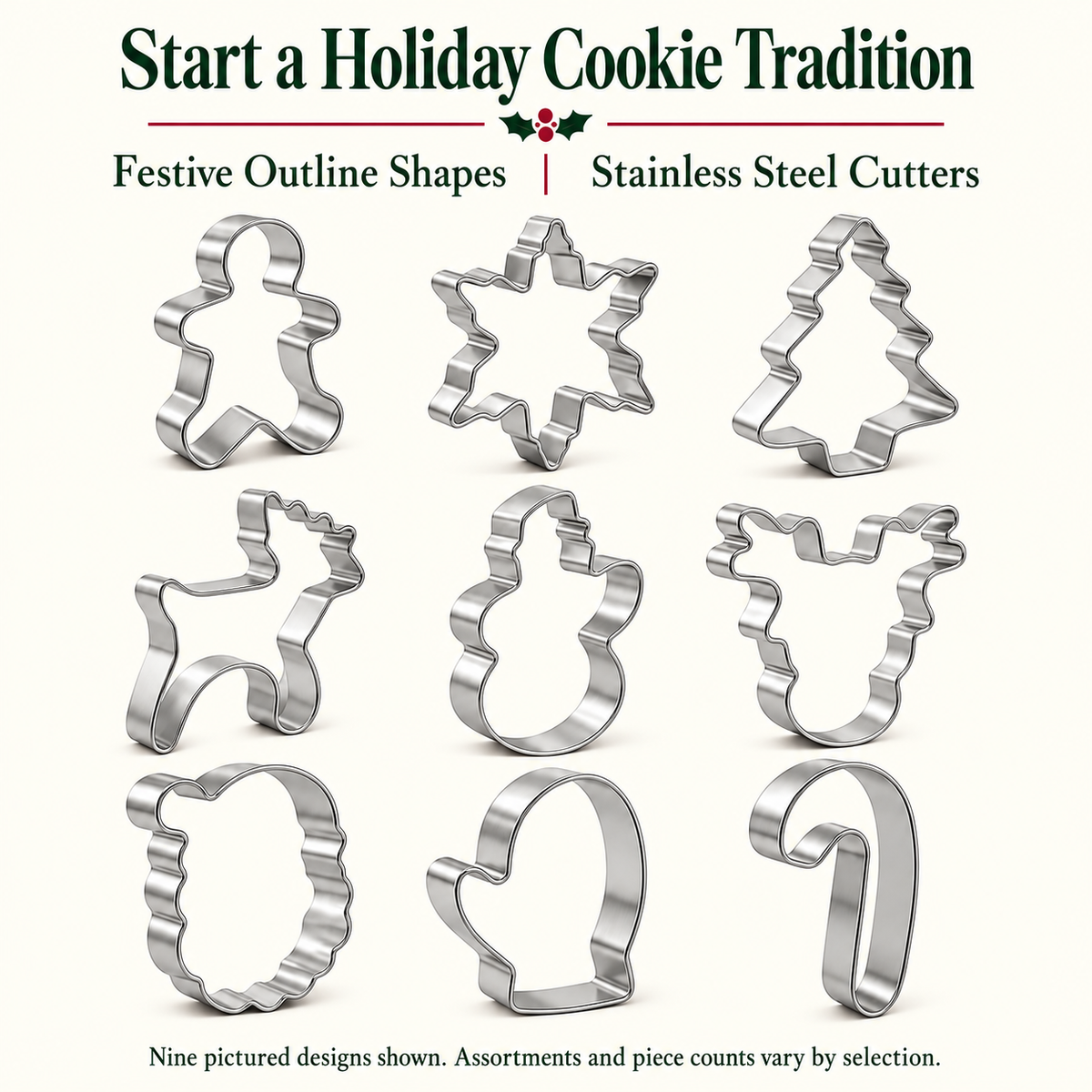 Holiday cutter feature card with assortment and quantity disclosure