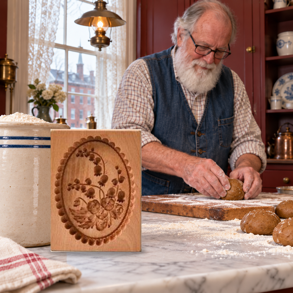 Original carved wooden mold in a Providence home baking scene