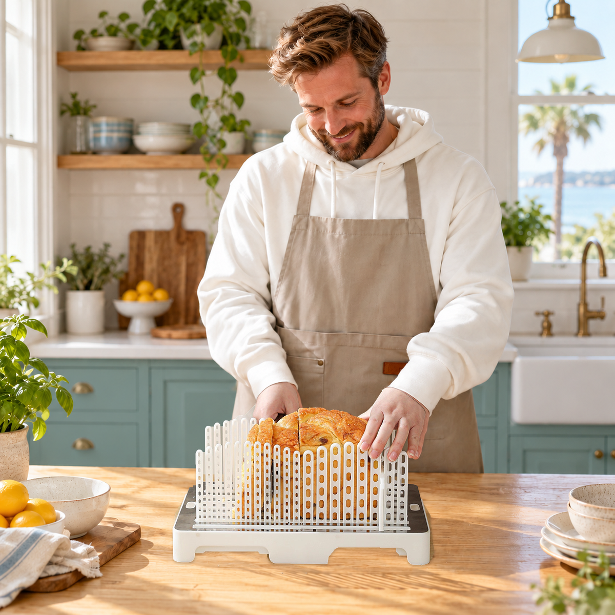 Original White guide and loaf in a Charleston home kitchen demonstration