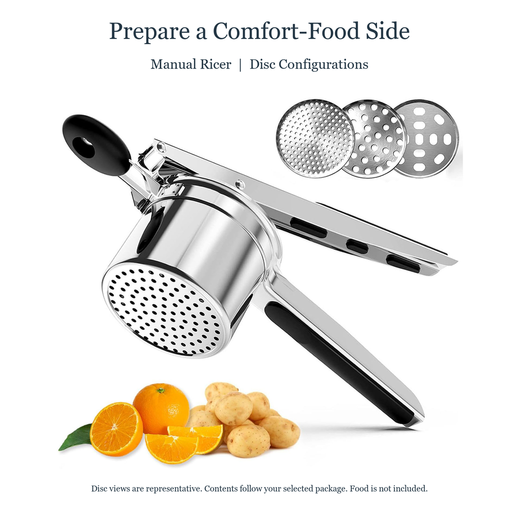 Stainless Steel Potato Ricer with 3- or 4-Disc Options for Homemade Mash - feature