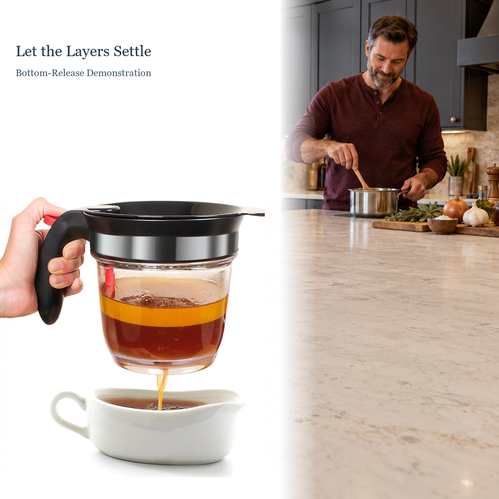 Bottom-Release Fat Separator Jug for Homemade Gravy and Broth - lifestyle