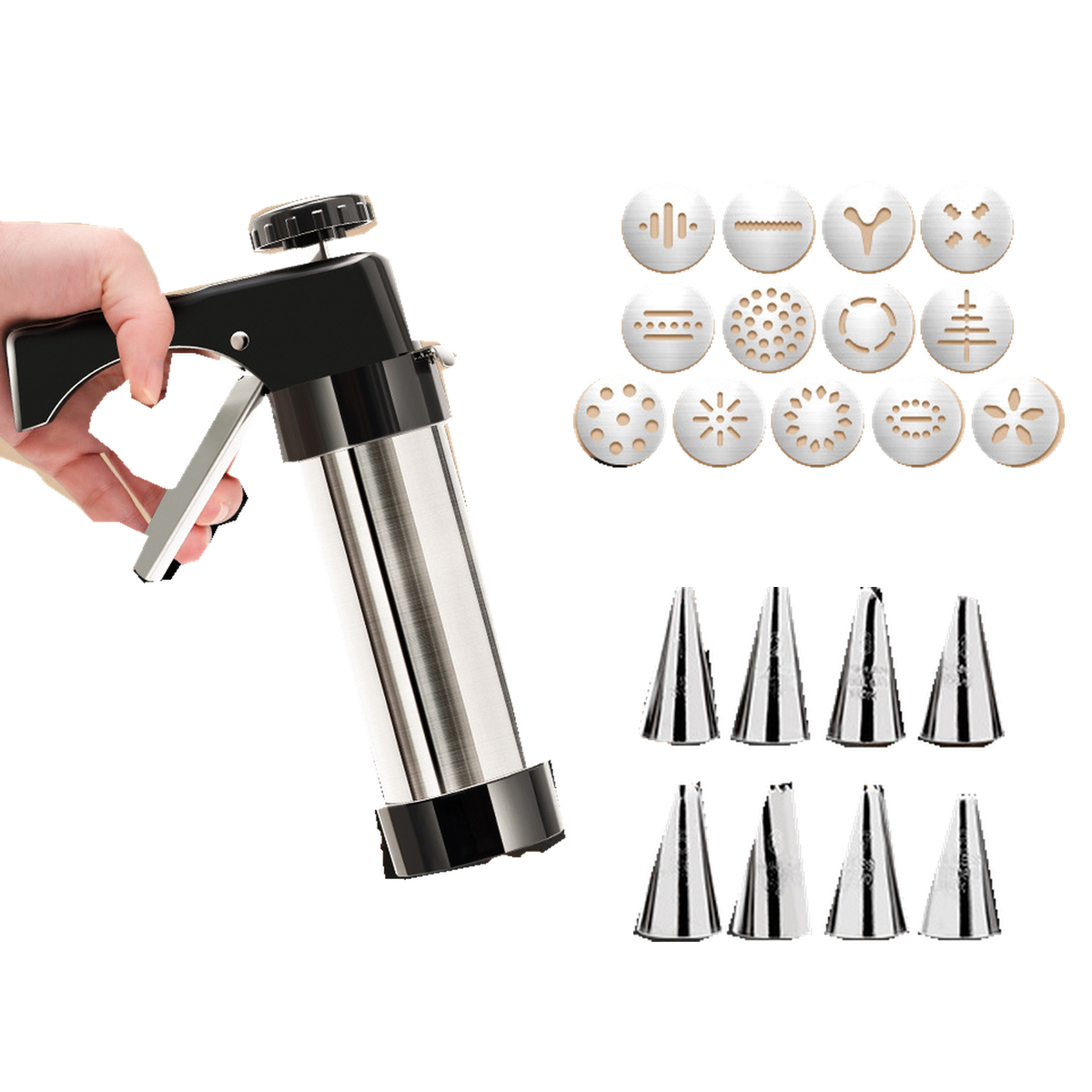 Cookie Press Kit with 13 Discs & 8 Icing Tips for Spritz Cookies - main