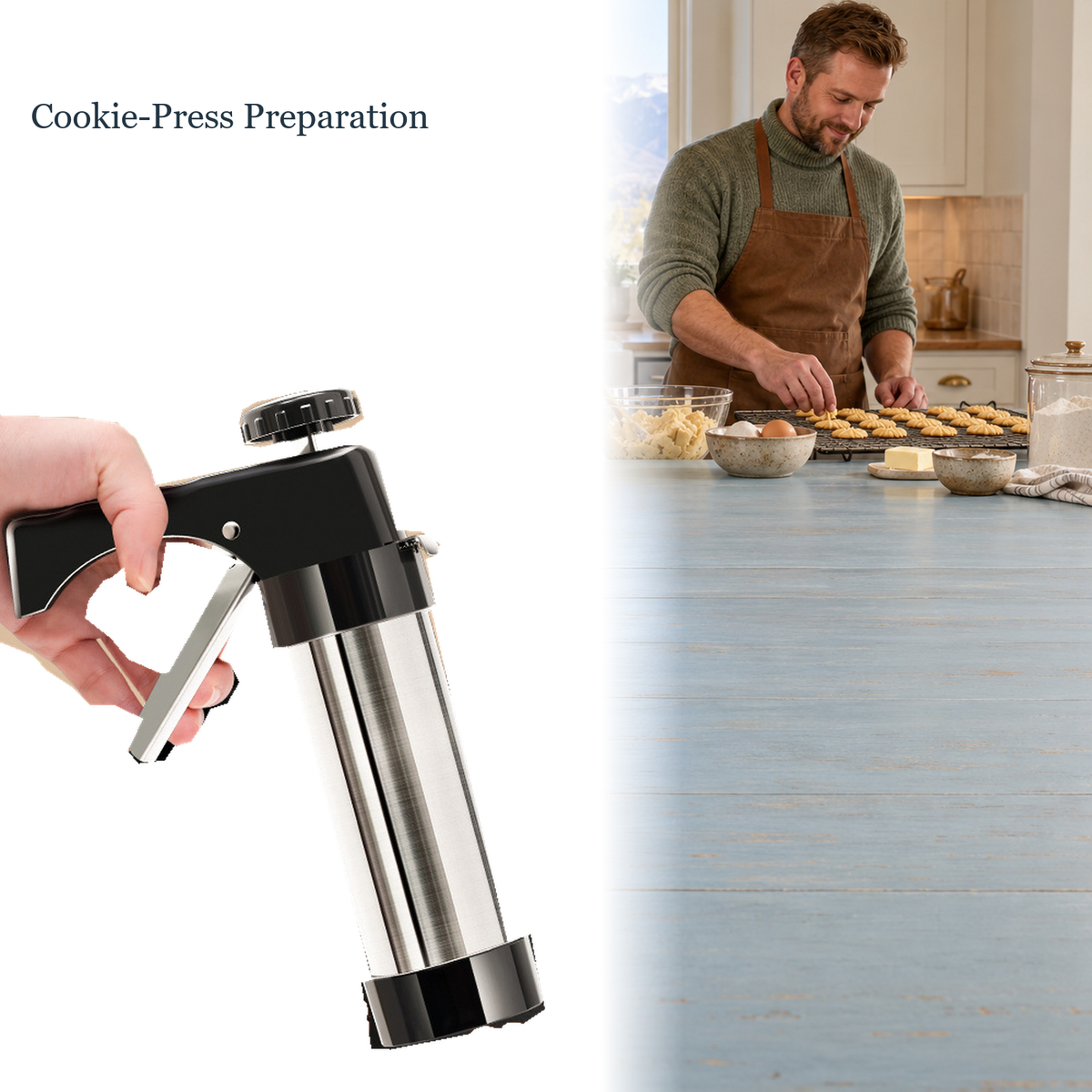 Cookie Press Kit with 13 Discs & 8 Icing Tips for Spritz Cookies - lifestyle