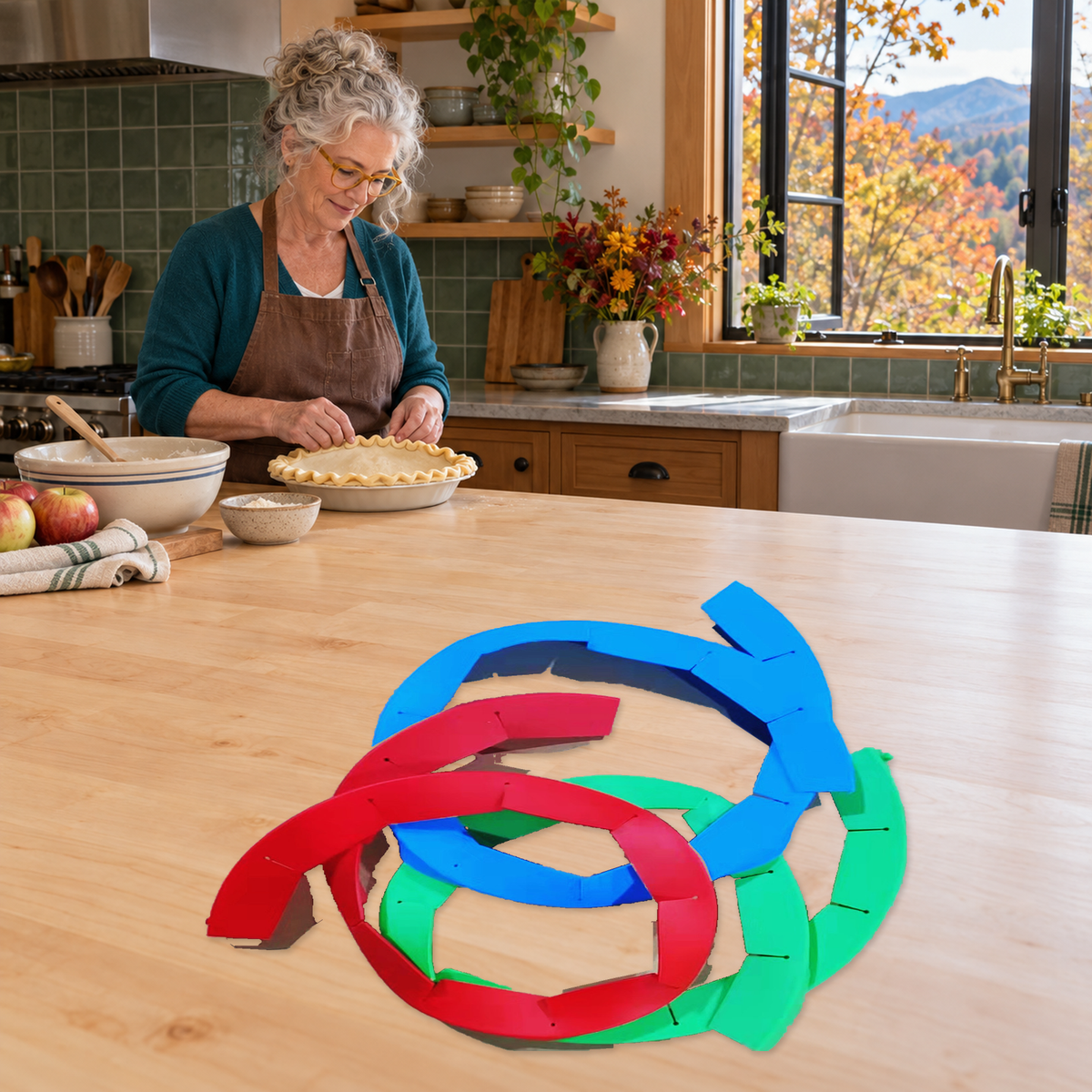 Adjustable Silicone Pie Crust Shield for Protecting Pie Edges While Baking - lifestyle