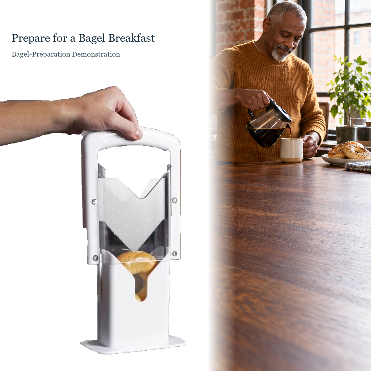 Guillotine-Style Bagel Slicer for Breakfast Prep in Three Colors - lifestyle