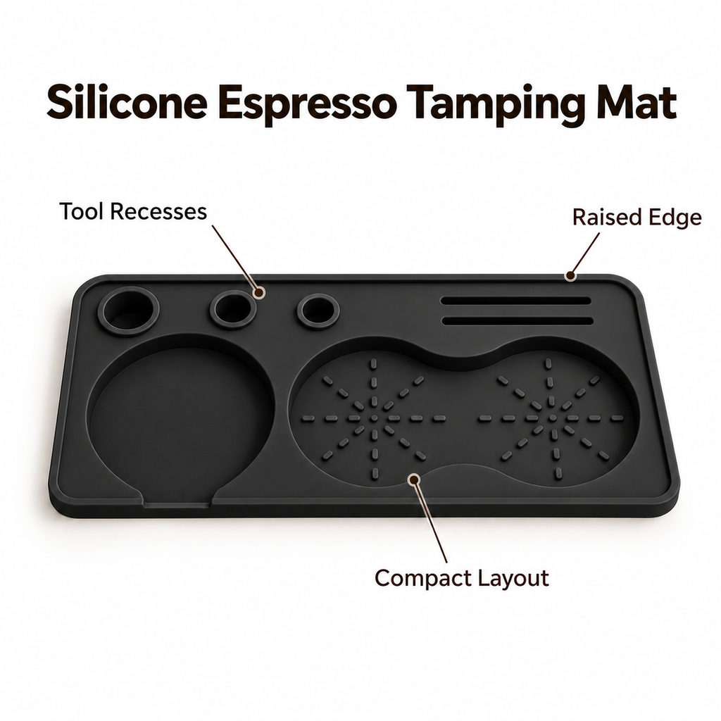 Silicone Espresso Tamping Mat in Two Sizes for Home Coffee Counters - Black - Small 22 x 10 - feature
