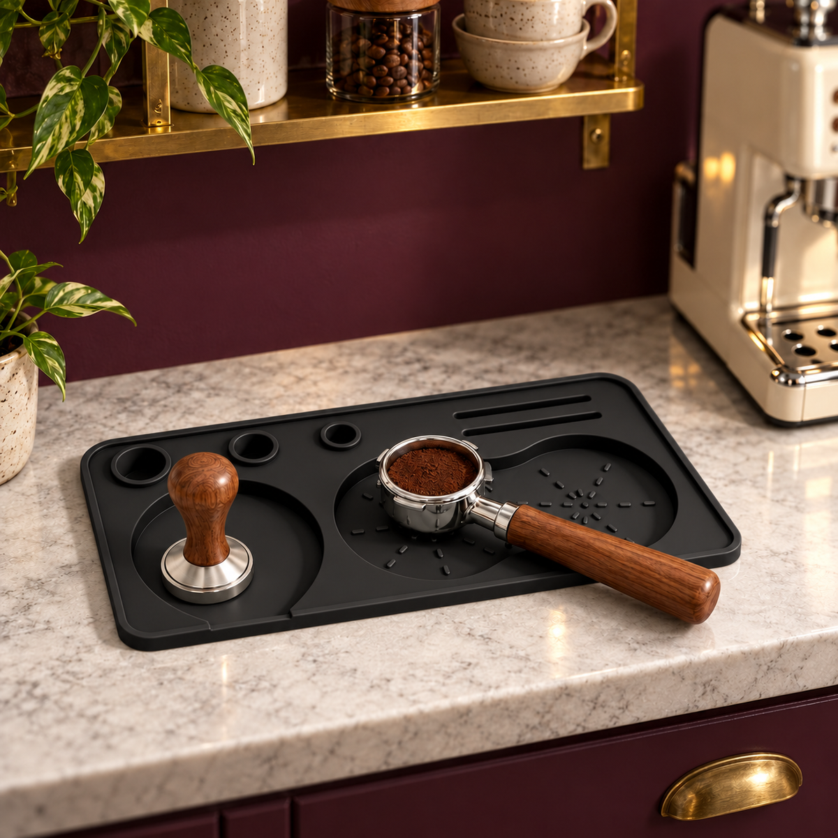 Silicone Espresso Tamping Mat in Two Sizes for Home Coffee Counters - Black - Small 22 x 10 - lifestyle