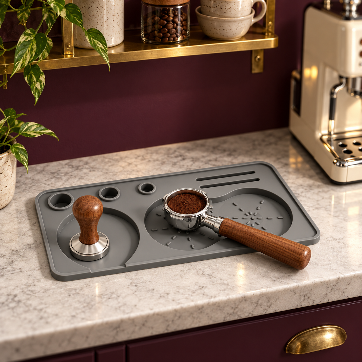 Silicone Espresso Tamping Mat in Two Sizes for Home Coffee Counters - Gray - Small 22 x 10 - lifestyle