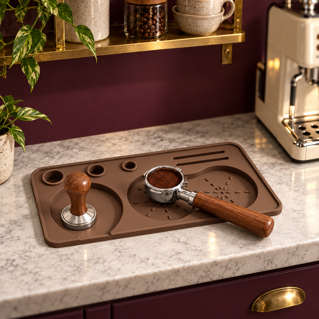 Silicone Espresso Tamping Mat in Two Sizes for Home Coffee Counters - Brown - Small 22 x 10 - lifestyle
