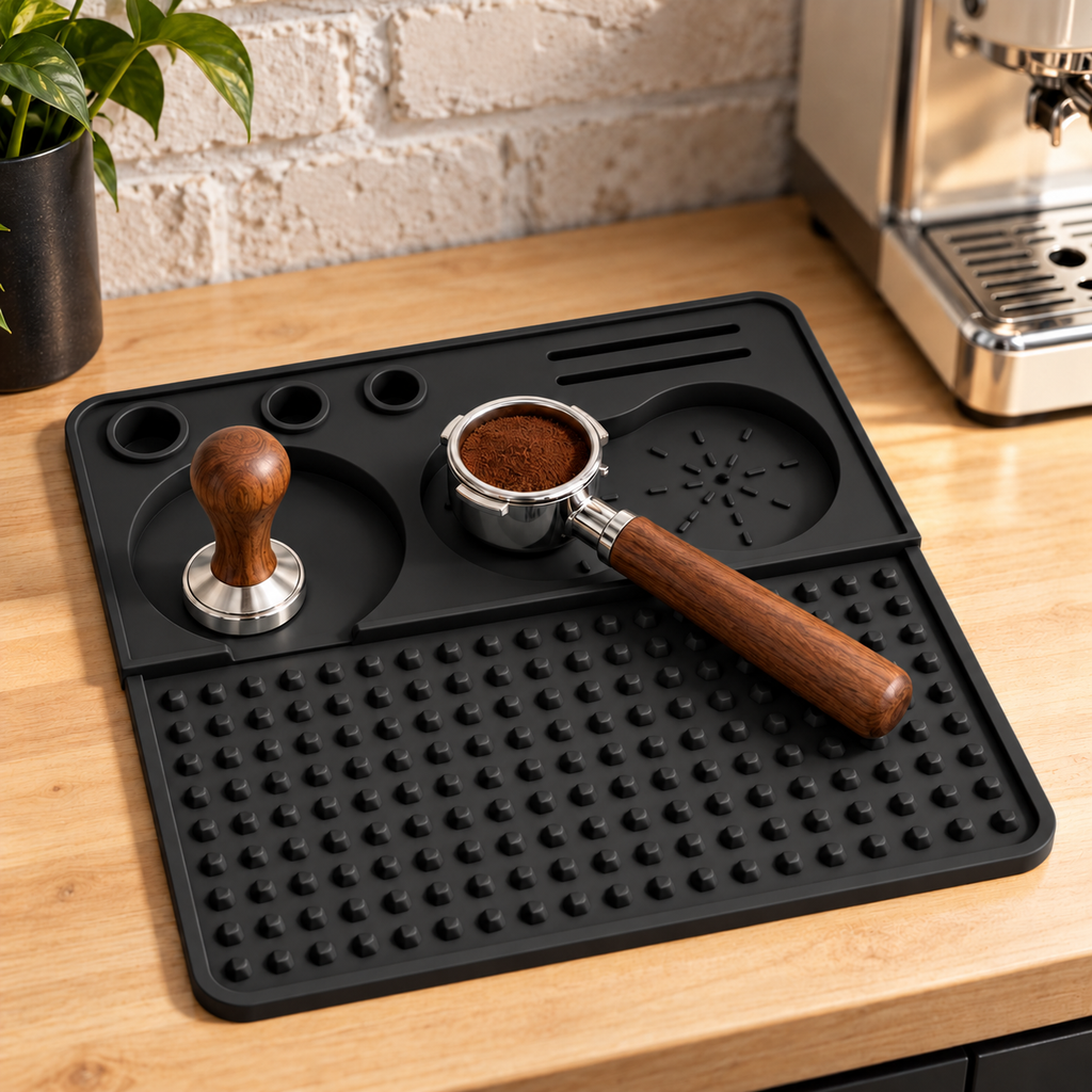 Silicone Espresso Tamping Mat in Two Sizes for Home Coffee Counters - Black - Large 22 x 22 - lifestyle