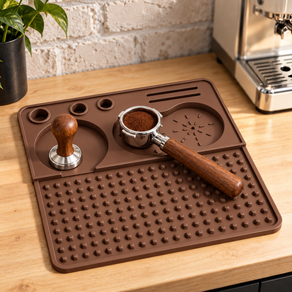 Silicone Espresso Tamping Mat in Two Sizes for Home Coffee Counters - Brown - Large 22 x 22 - lifestyle