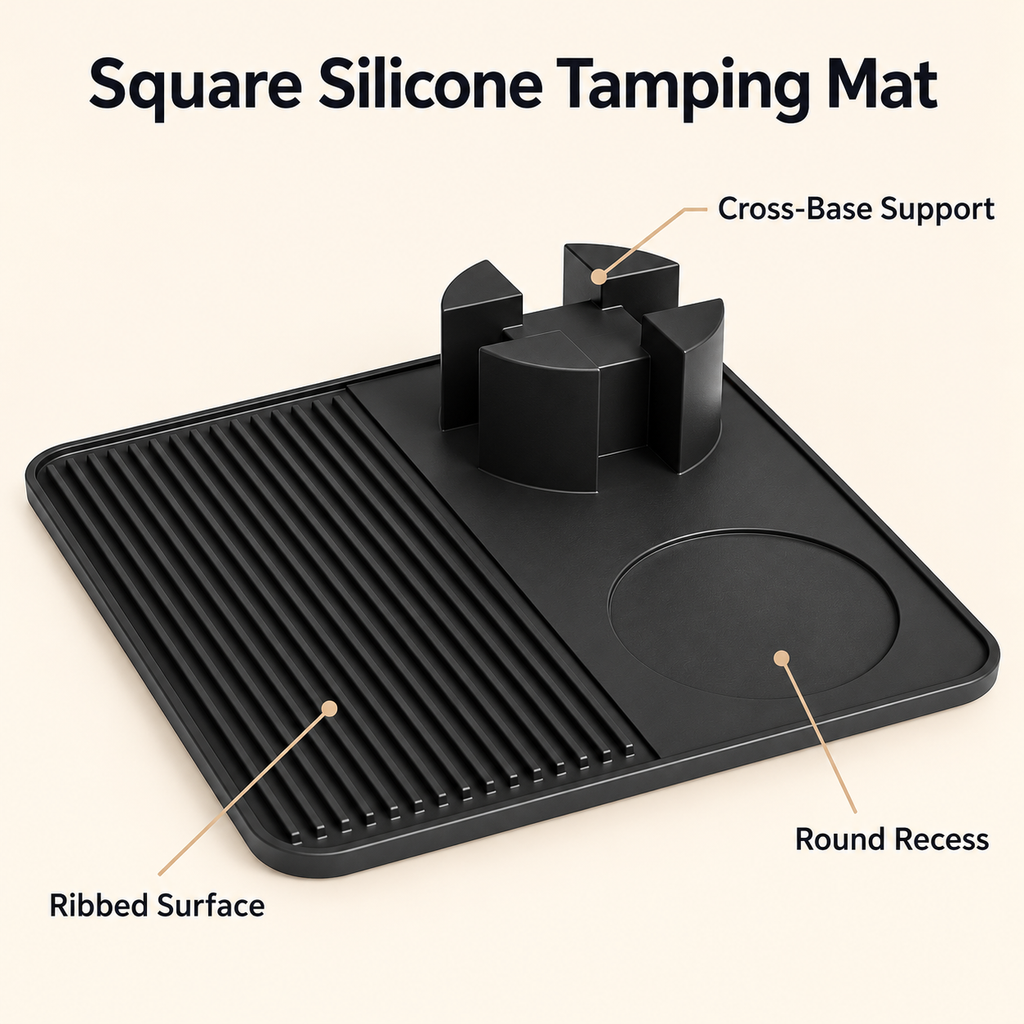 Square Silicone Tamping Mat with Cross-Base Design for Espresso Preparation - Black - cross base - feature