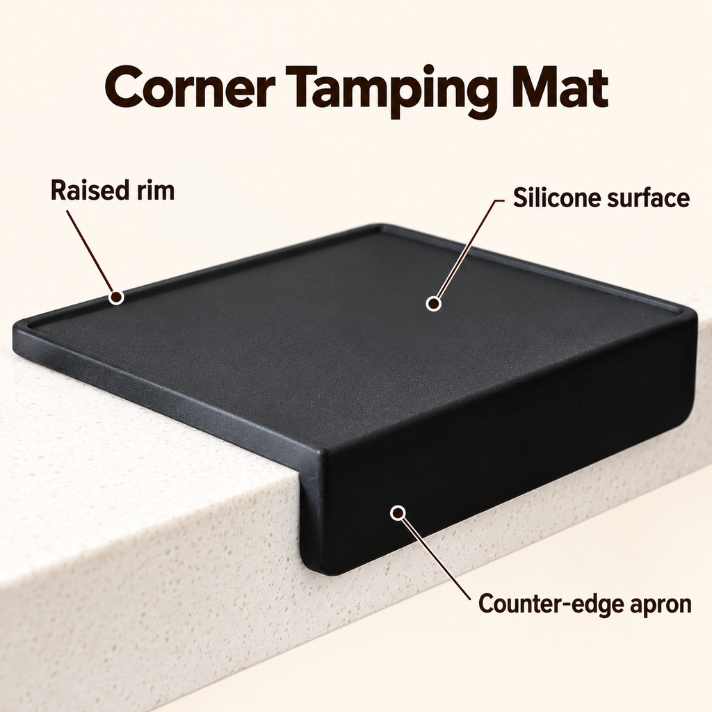 Large Silicone Coffee Tamping Mat for Organizing an Espresso Counter - Black - feature