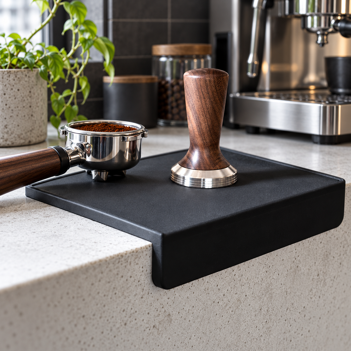 Large Silicone Coffee Tamping Mat for Organizing an Espresso Counter - Black - lifestyle