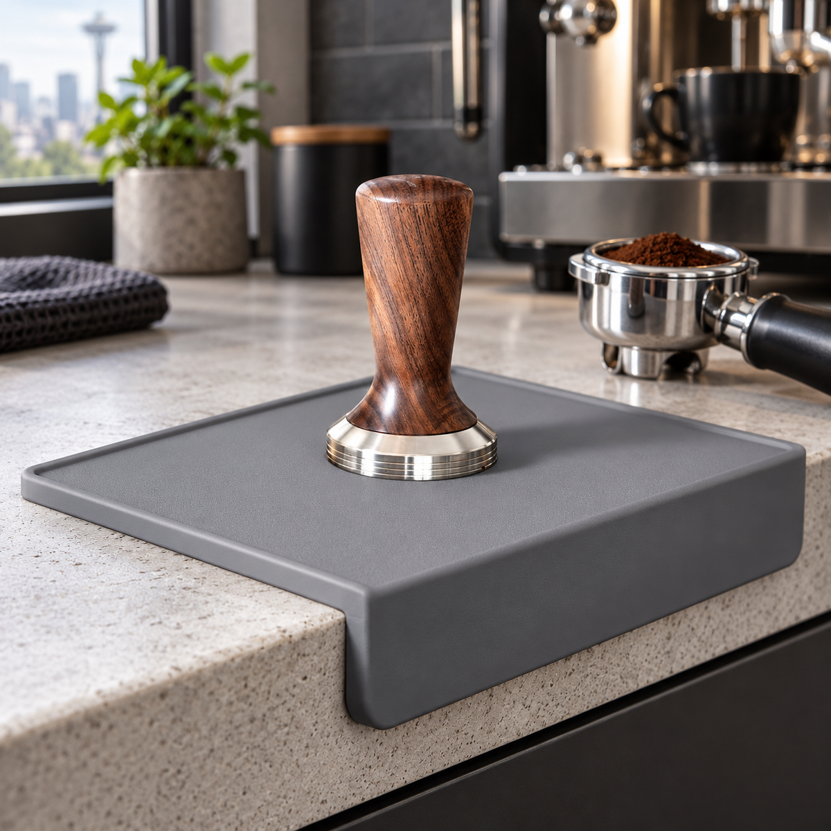 Large Silicone Coffee Tamping Mat for Organizing an Espresso Counter - Gray - lifestyle
