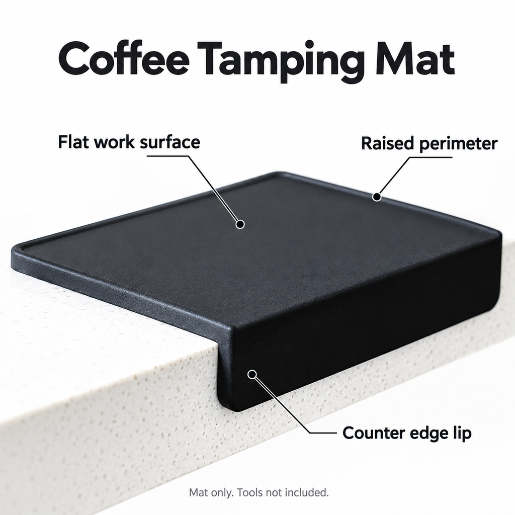 Large Silicone Coffee Tamping Mat for Organizing an Espresso Counter - Black - simple flat - feature