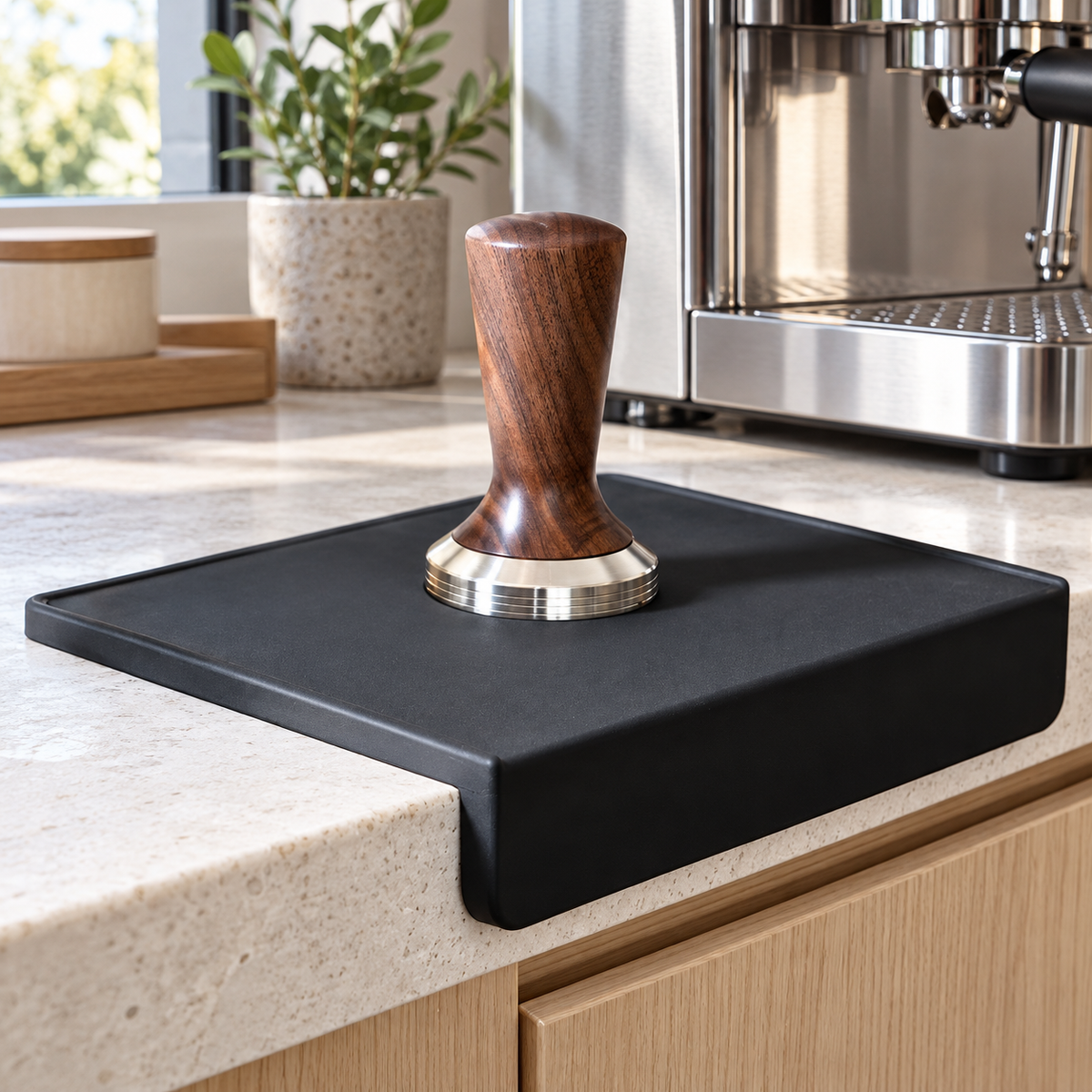 Large Silicone Coffee Tamping Mat for Organizing an Espresso Counter - Black - simple flat - lifestyle