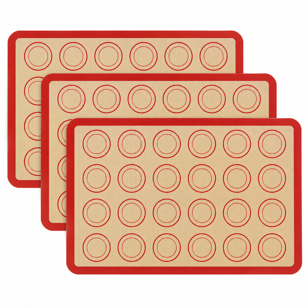 3-Pack Silicone Baking Mats with Size and Pattern Options for Home Baking - Red border and circles 42 x 29.5cm - 3-Pack - main