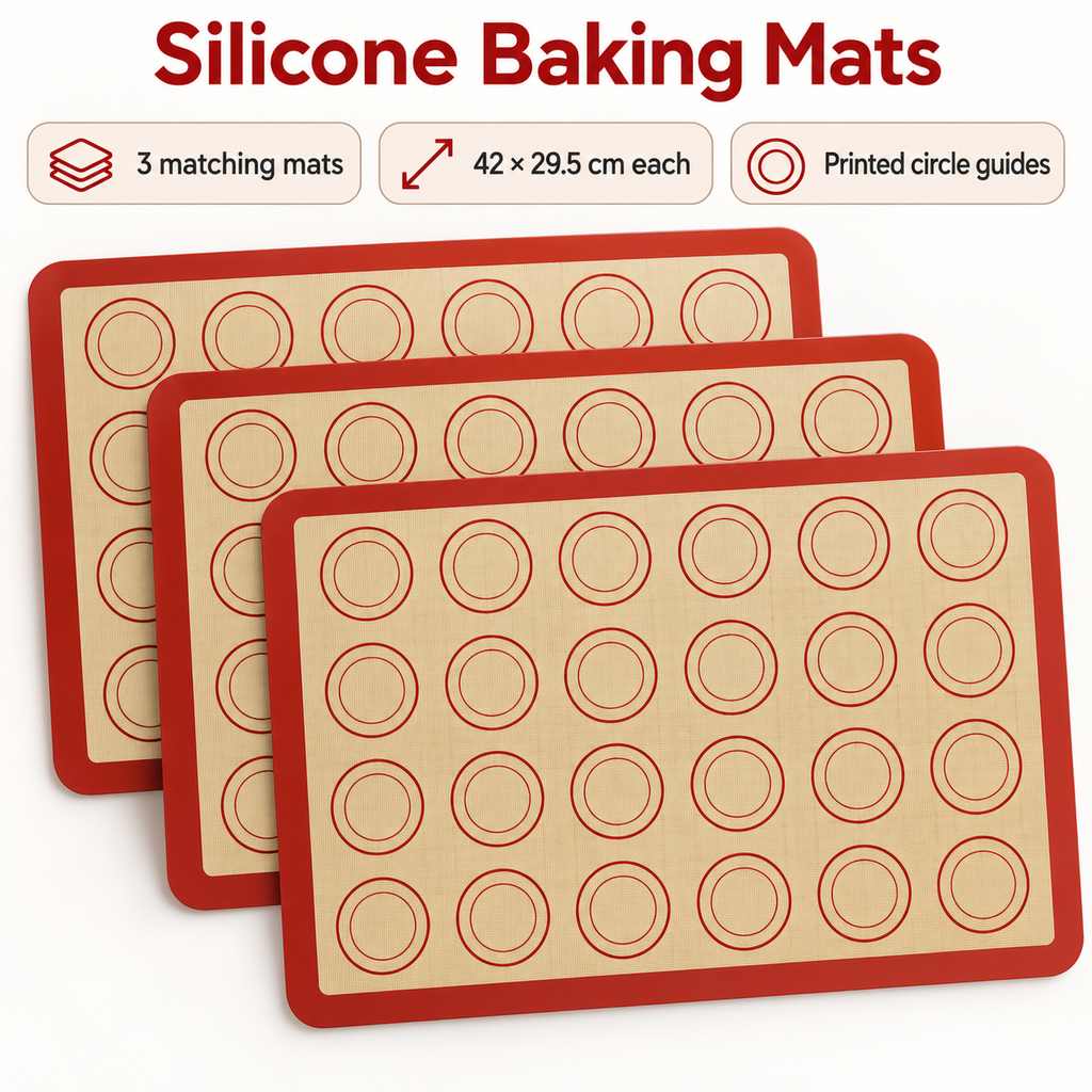 3-Pack Silicone Baking Mats with Size and Pattern Options for Home Baking - Red border and circles 42 x 29.5cm - 3-Pack - feature