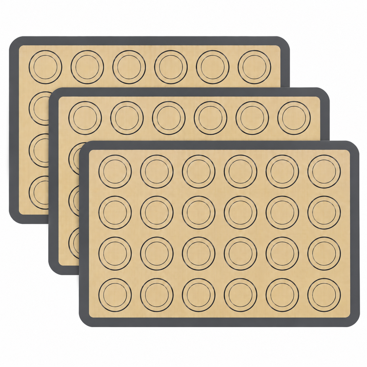 3-Pack Silicone Baking Mats with Size and Pattern Options for Home Baking - Gray border and circles 42 x 29.5cm - 3-Pack - main