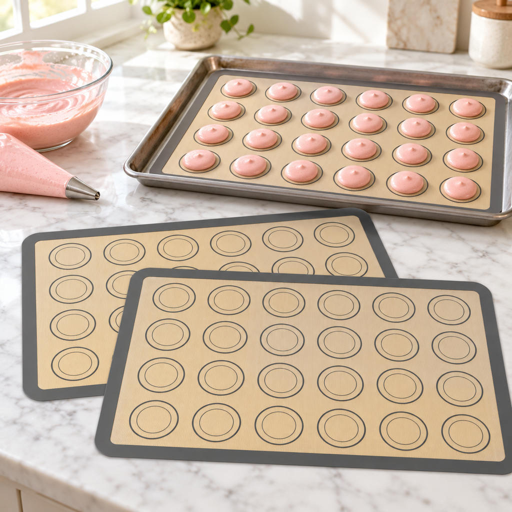 3-Pack Silicone Baking Mats with Size and Pattern Options for Home Baking - Gray border and circles 42 x 29.5cm - 3-Pack - lifestyle