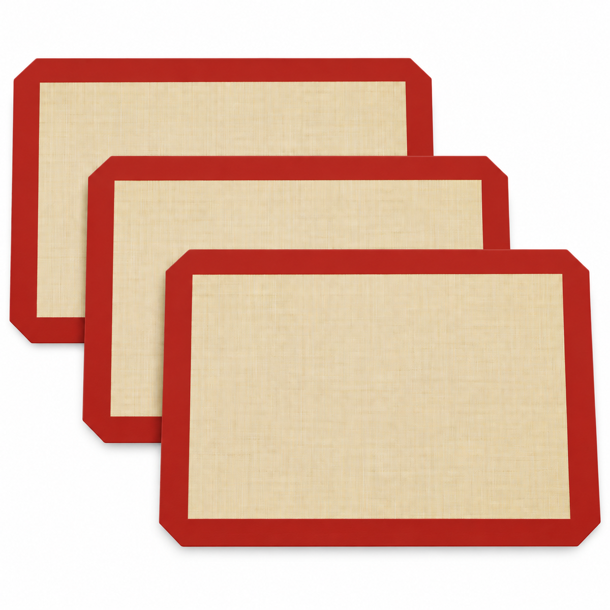 3-Pack Silicone Baking Mats with Size and Pattern Options for Home Baking - Red cut-corner 42 x 29.5cm - 3-Pack - main