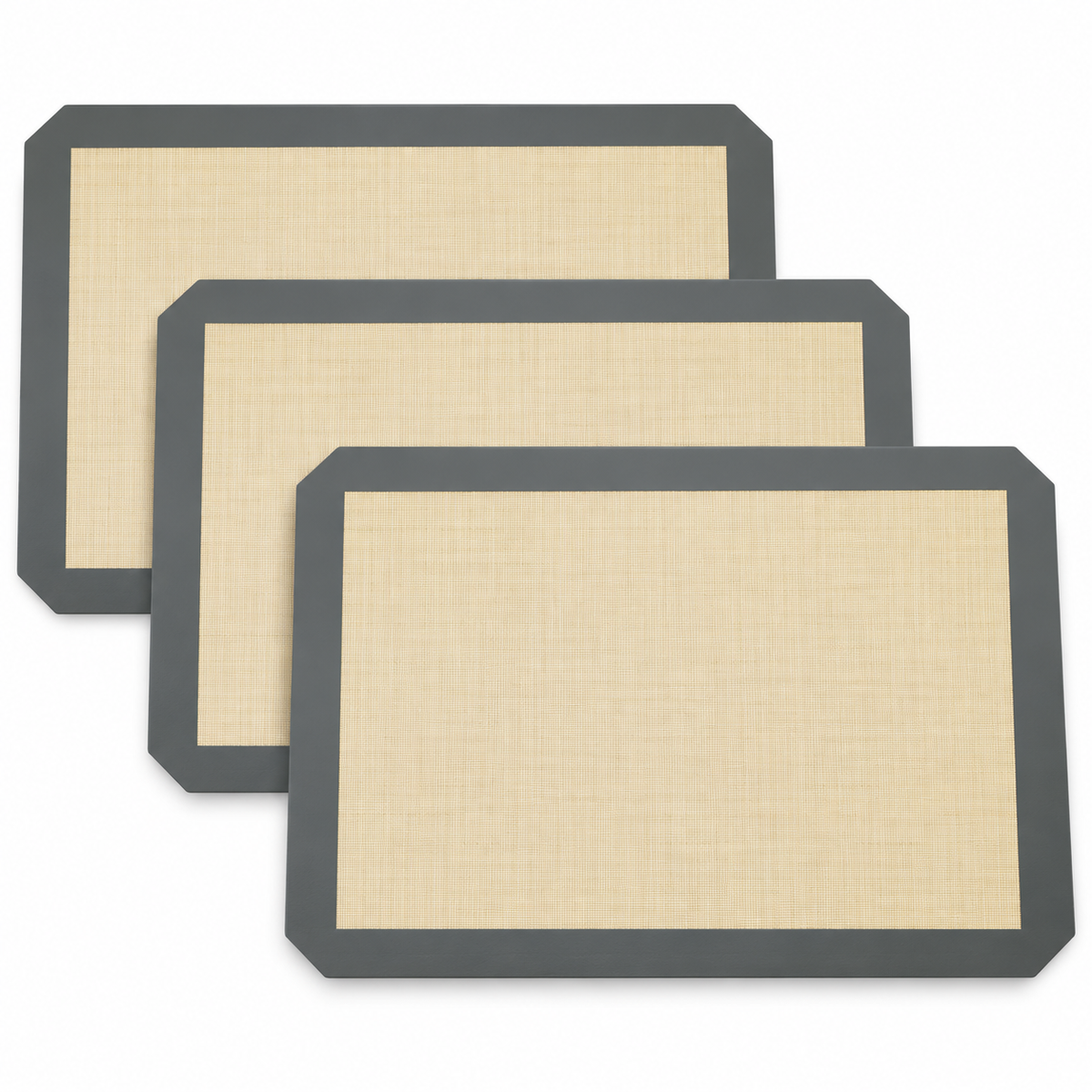 3-Pack Silicone Baking Mats with Size and Pattern Options for Home Baking - Gray cut-corner 42 x 29.5cm - 3-Pack - main