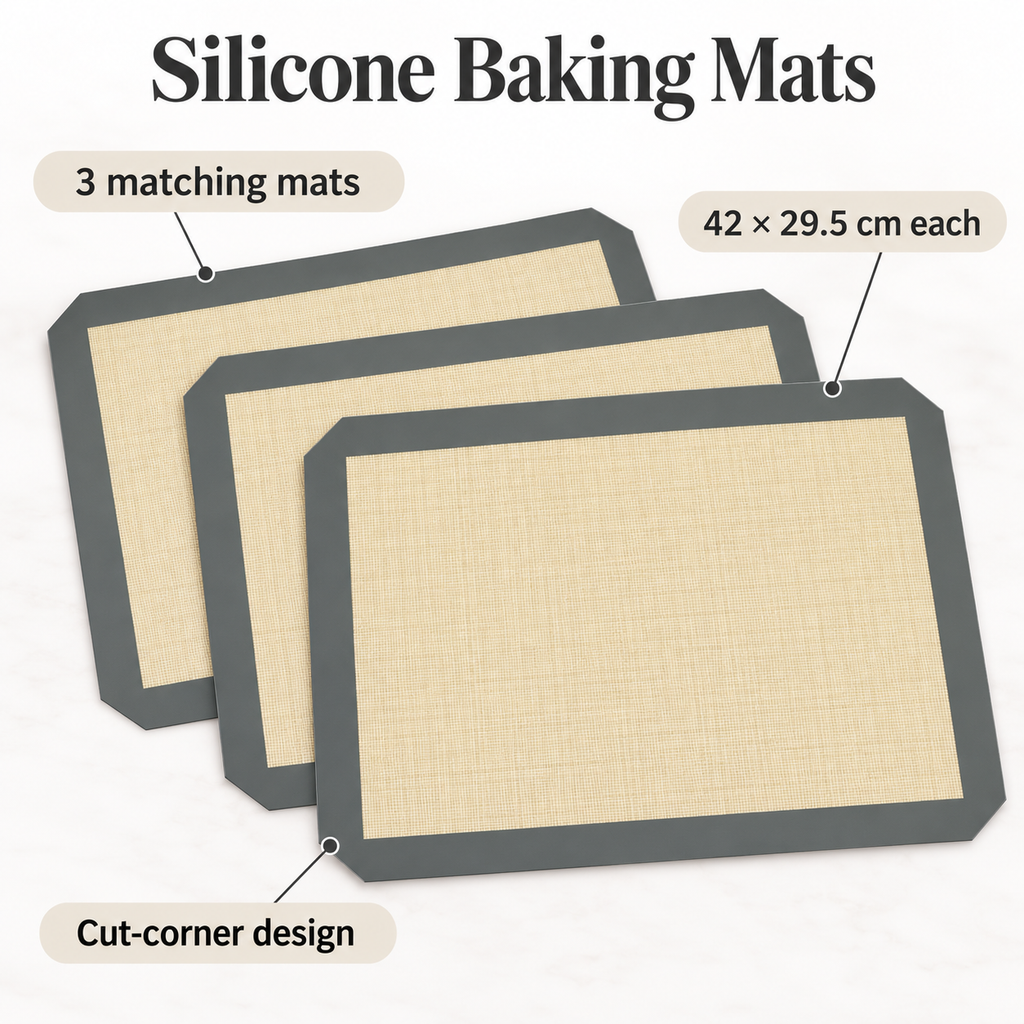 3-Pack Silicone Baking Mats with Size and Pattern Options for Home Baking - Gray cut-corner 42 x 29.5cm - 3-Pack - feature