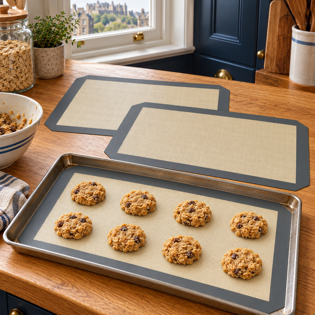 3-Pack Silicone Baking Mats with Size and Pattern Options for Home Baking - Gray cut-corner 42 x 29.5cm - 3-Pack - lifestyle