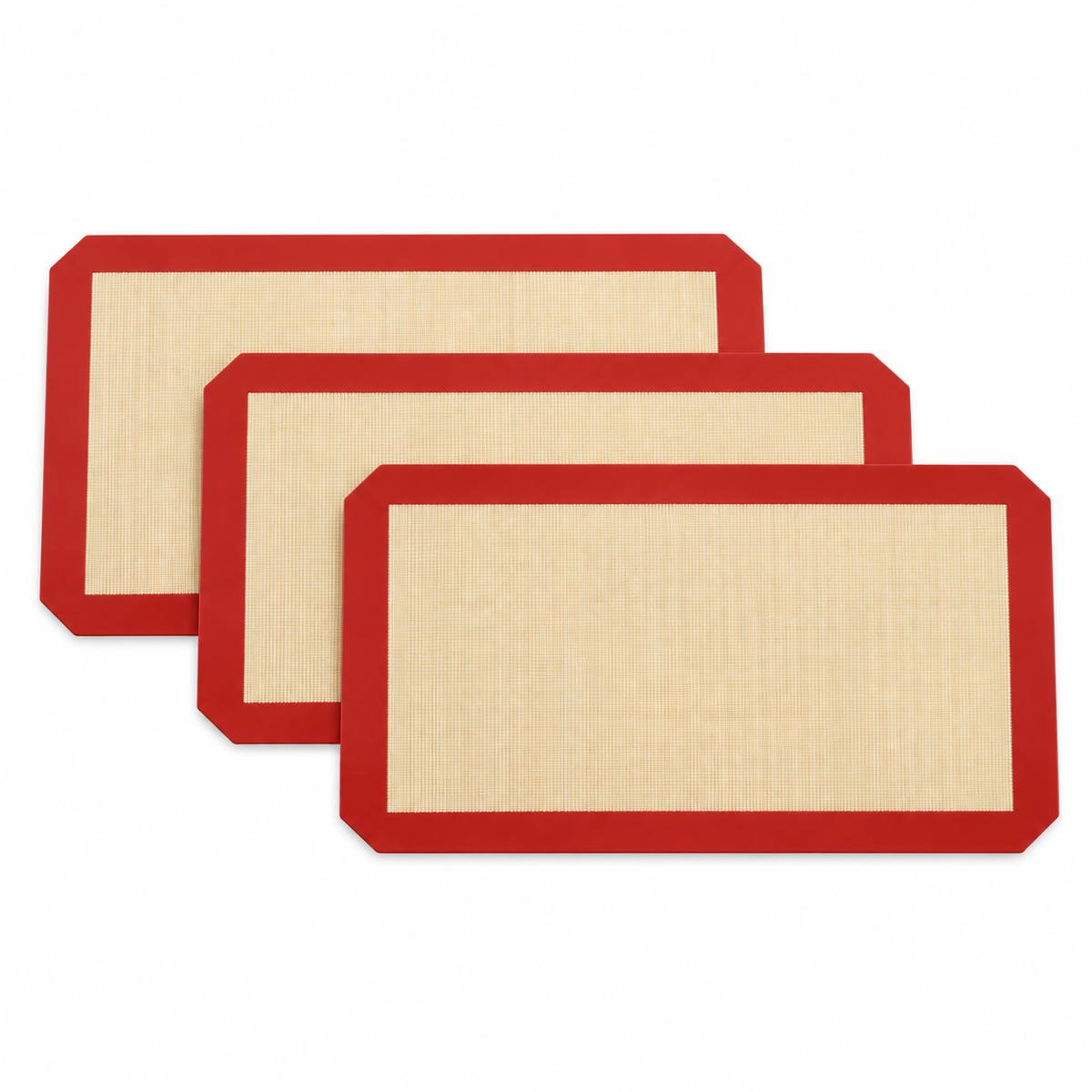 3-Pack Silicone Baking Mats with Size and Pattern Options for Home Baking - Red cut-corner 30 x 20cm - 3-Pack - main