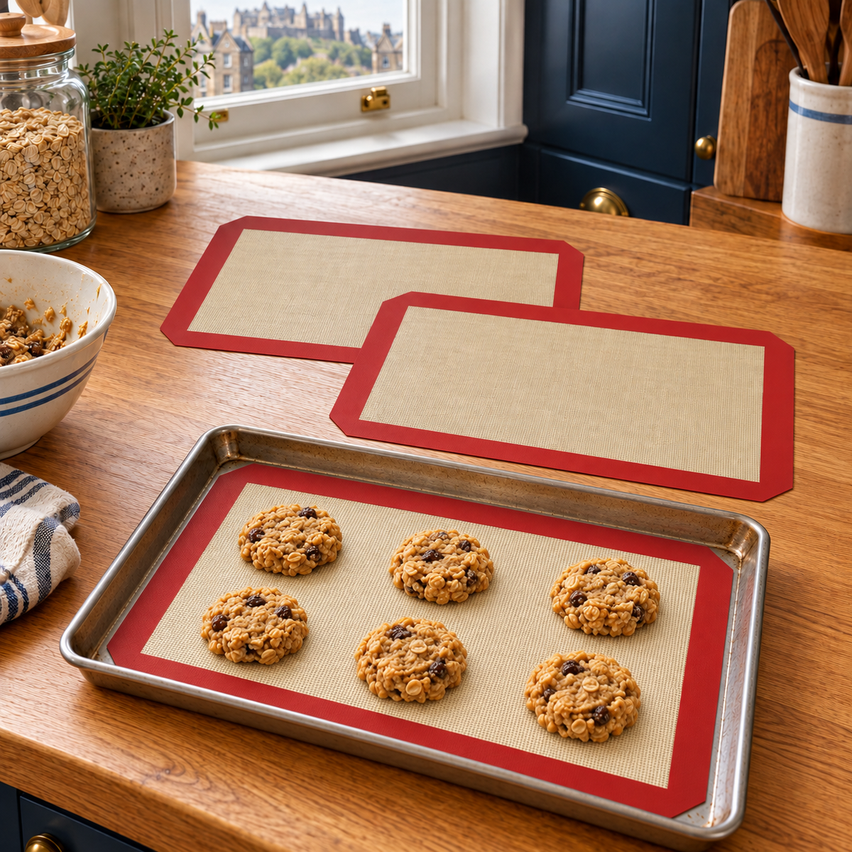 3-Pack Silicone Baking Mats with Size and Pattern Options for Home Baking - Red cut-corner 30 x 20cm - 3-Pack - lifestyle