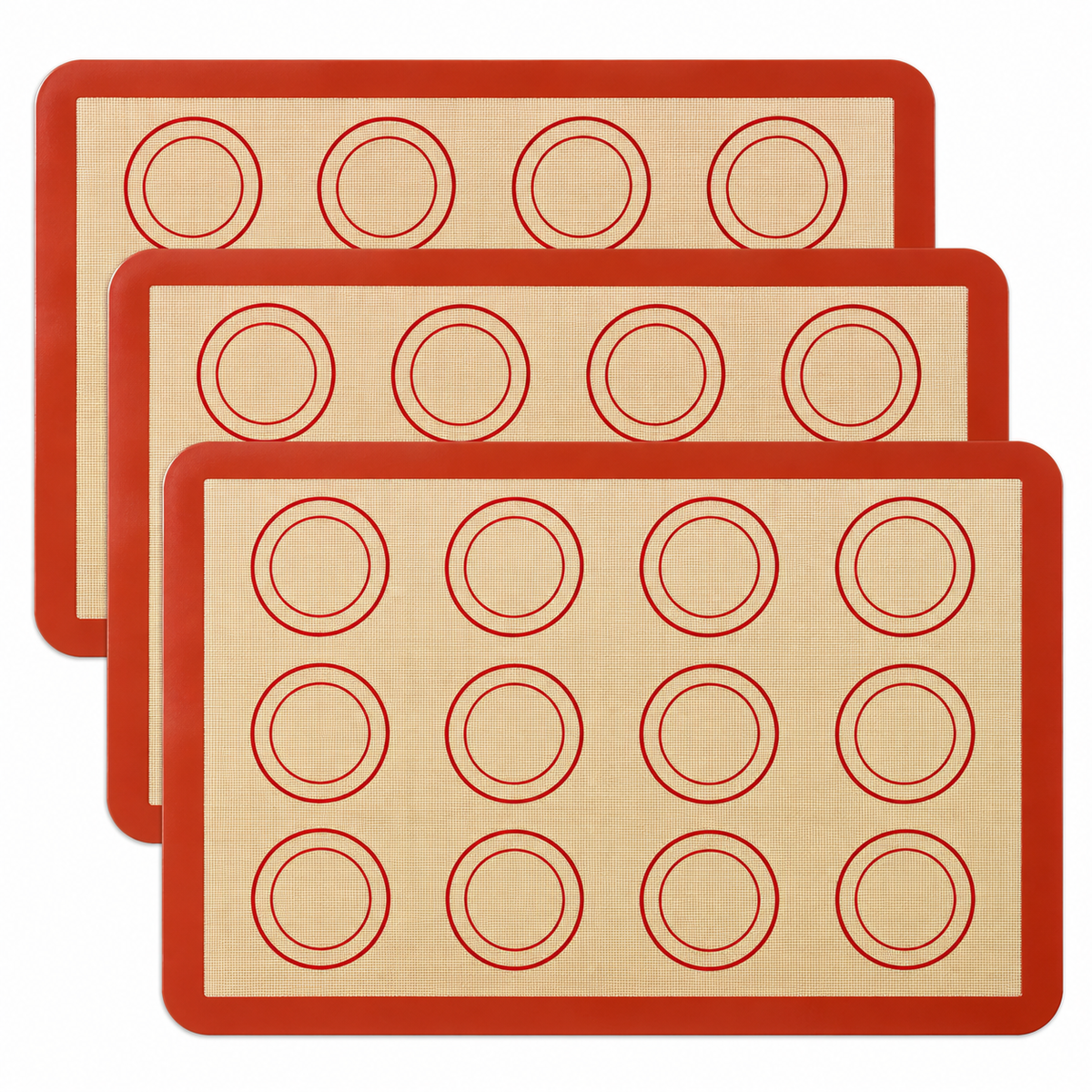 3-Pack Silicone Baking Mats with Size and Pattern Options for Home Baking - Red border and circles 30 x 21cm - 3-Pack - main