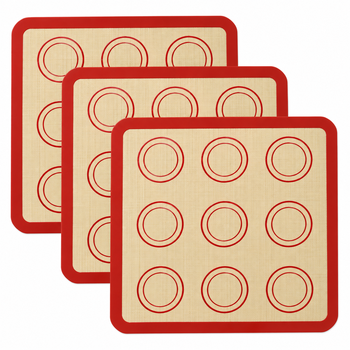 3-Pack Silicone Baking Mats with Size and Pattern Options for Home Baking - Red border and circles 20 x 20cm - 3-Pack - main
