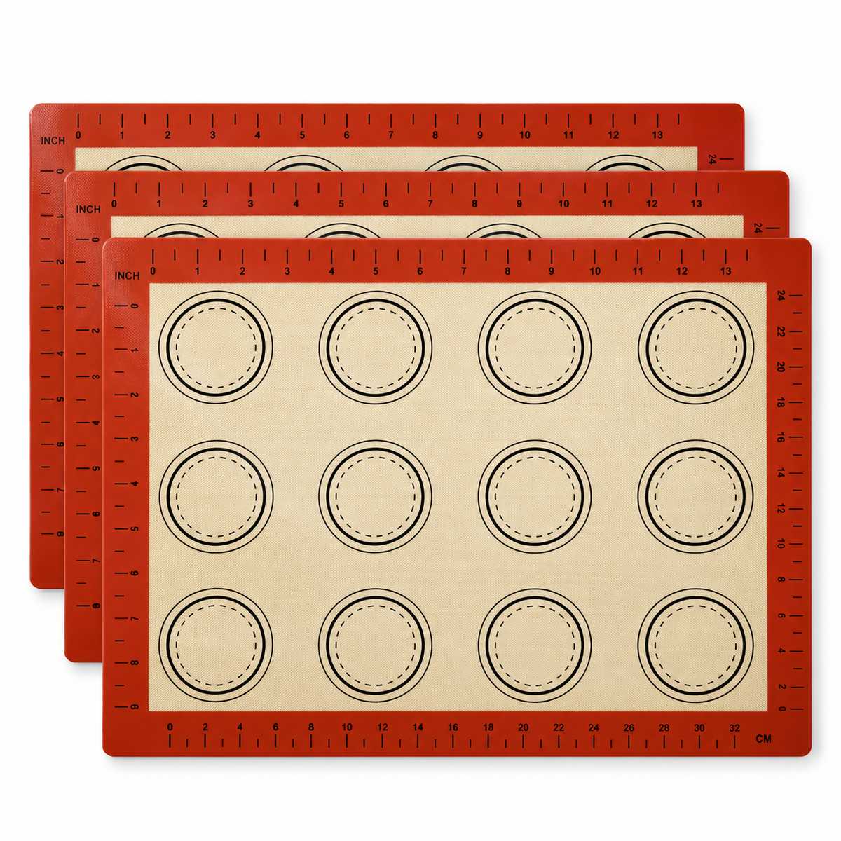 3-Pack Silicone Baking Mats with Size and Pattern Options for Home Baking - Red border and black circles 40 x 30cm - 3-Pack - main