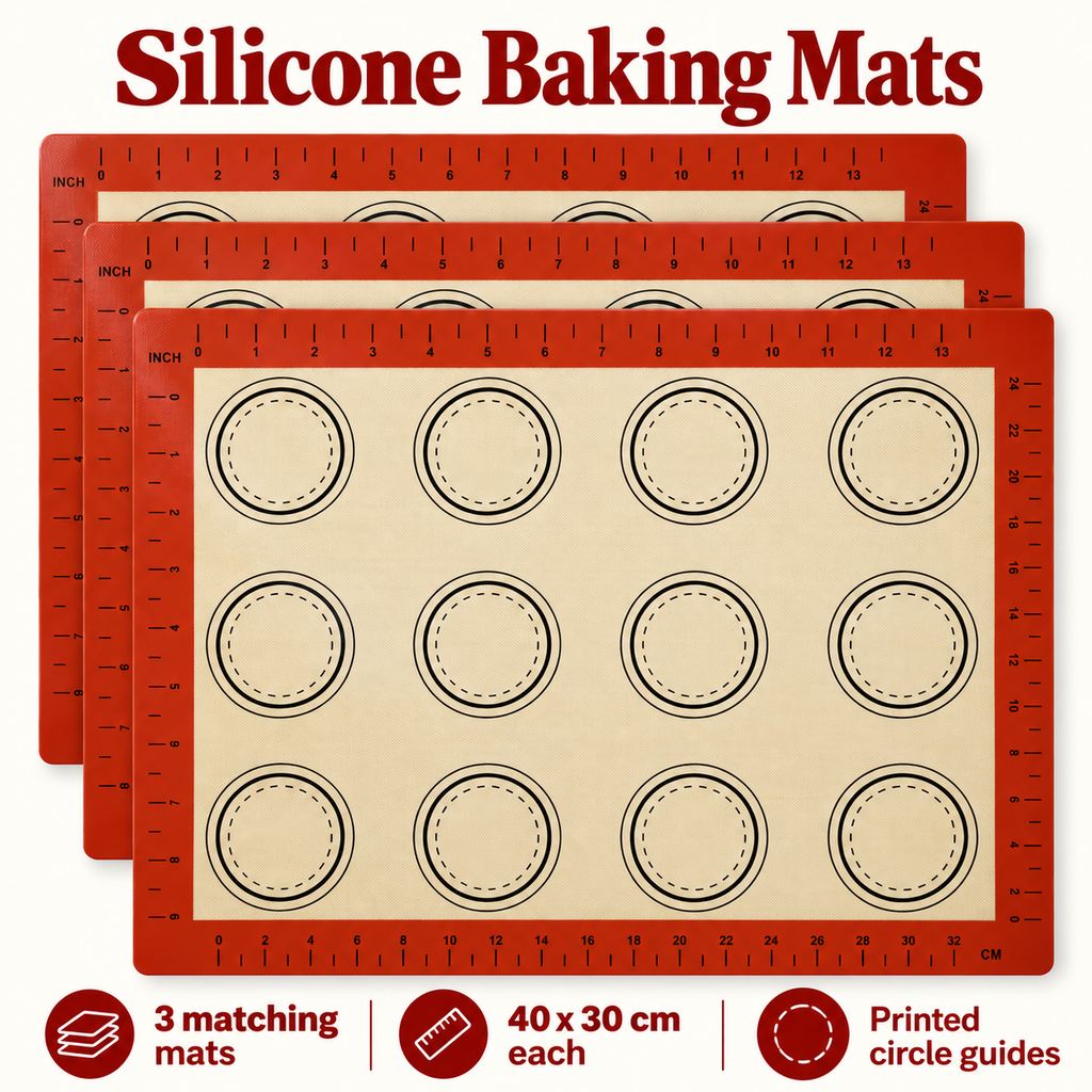 3-Pack Silicone Baking Mats with Size and Pattern Options for Home Baking - Red border and black circles 40 x 30cm - 3-Pack - feature
