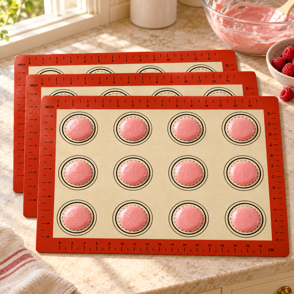 3-Pack Silicone Baking Mats with Size and Pattern Options for Home Baking - Red border and black circles 40 x 30cm - 3-Pack - lifestyle