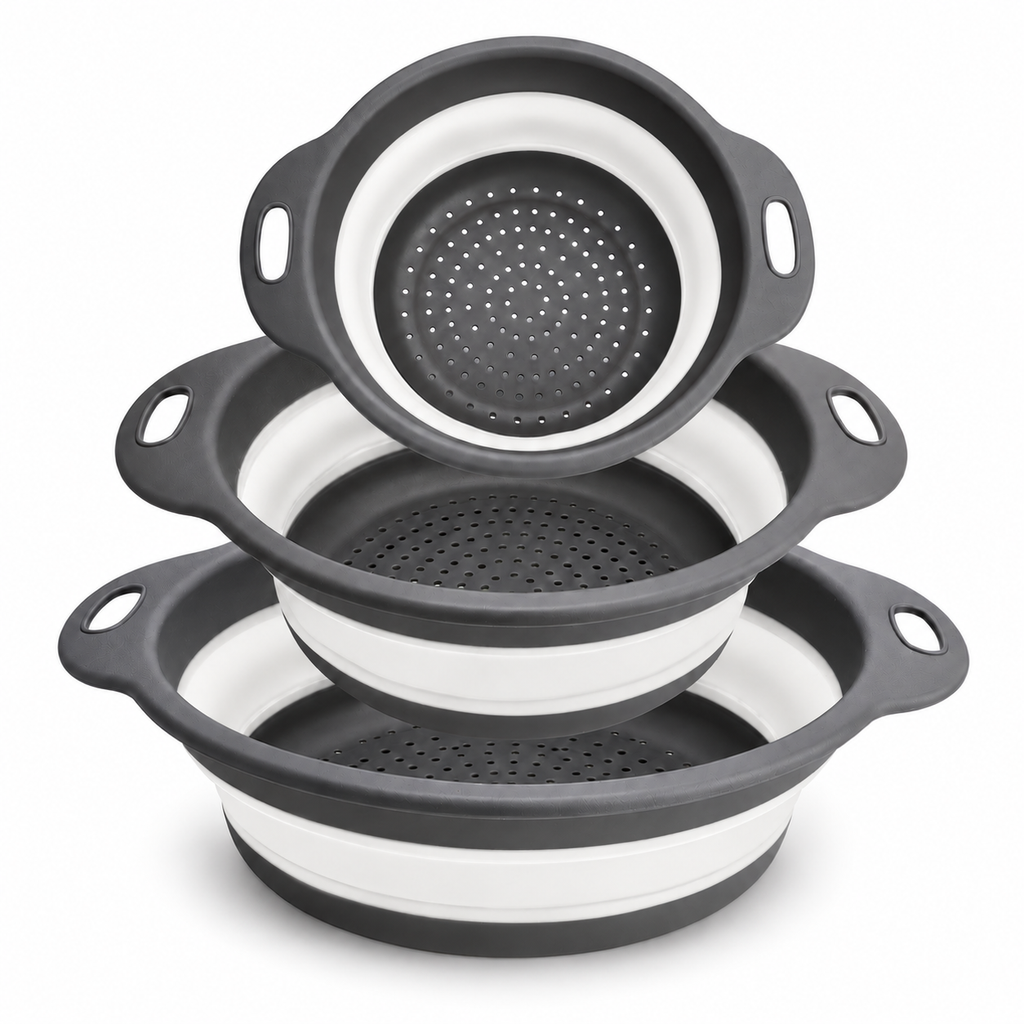 Round Collapsible Colander Set with Single and Multi-Basket Options - Gray-White - 3 baskets - main
