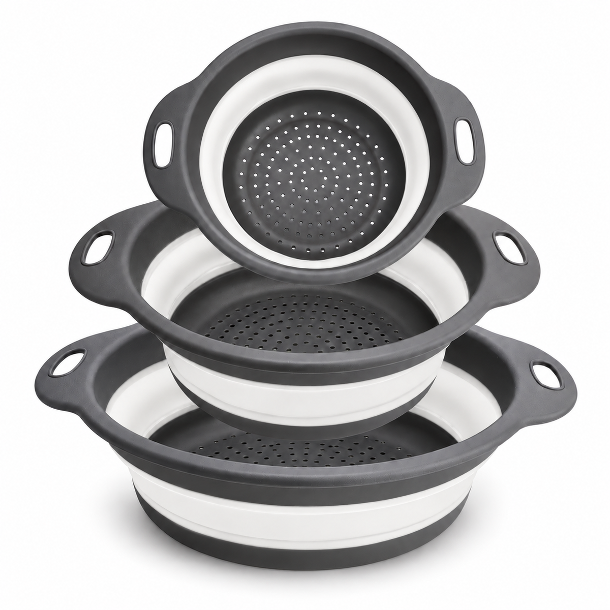 Round Collapsible Colander Set with Single and Multi-Basket Options - Gray-White - 3 baskets - main