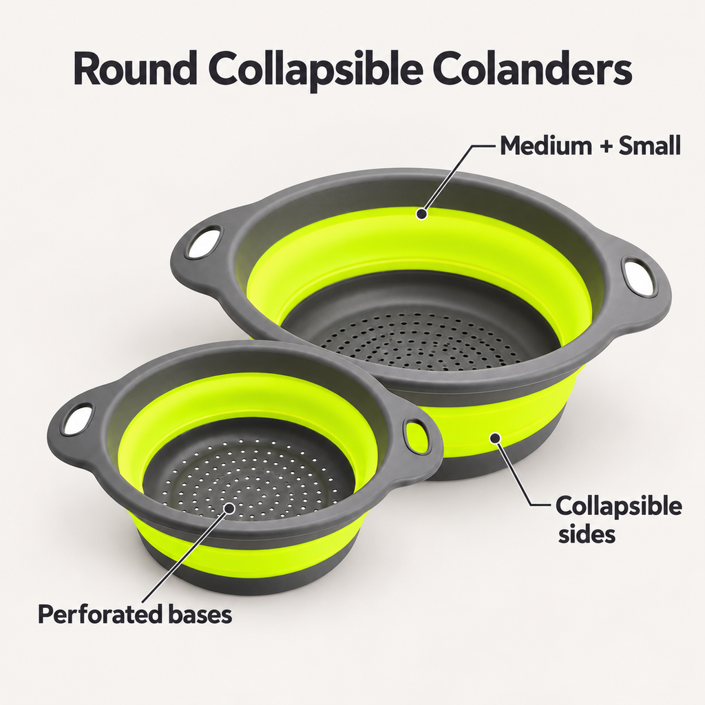 Round Collapsible Colander Set with Single and Multi-Basket Options - Green Medium + Small - feature